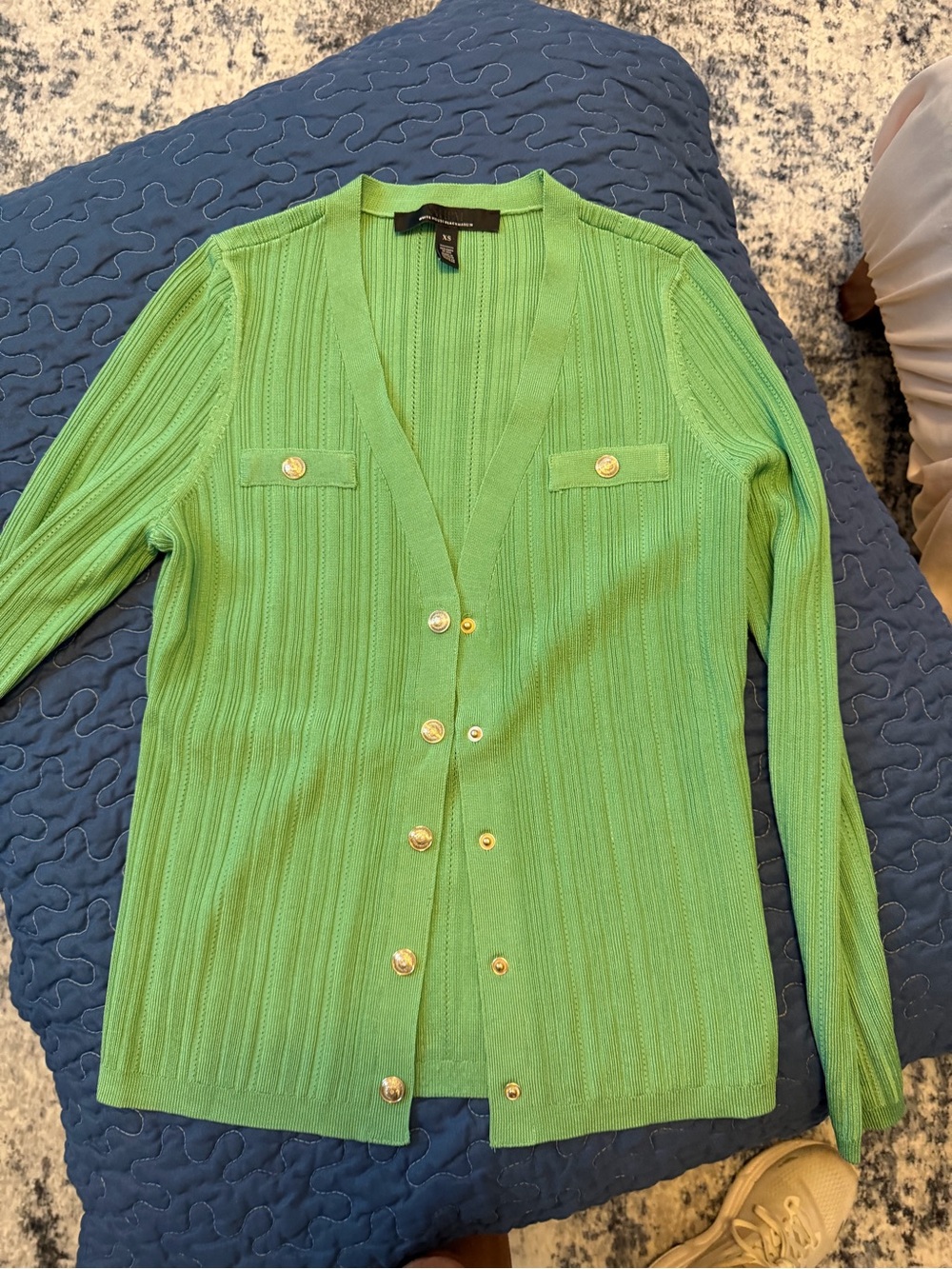 White House Black Market Green Ribbed Button-Front Cardigan/Sleeveless Sweater